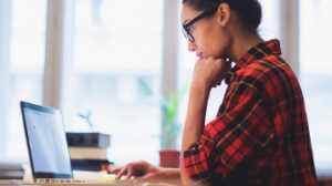 Girl looking at computer